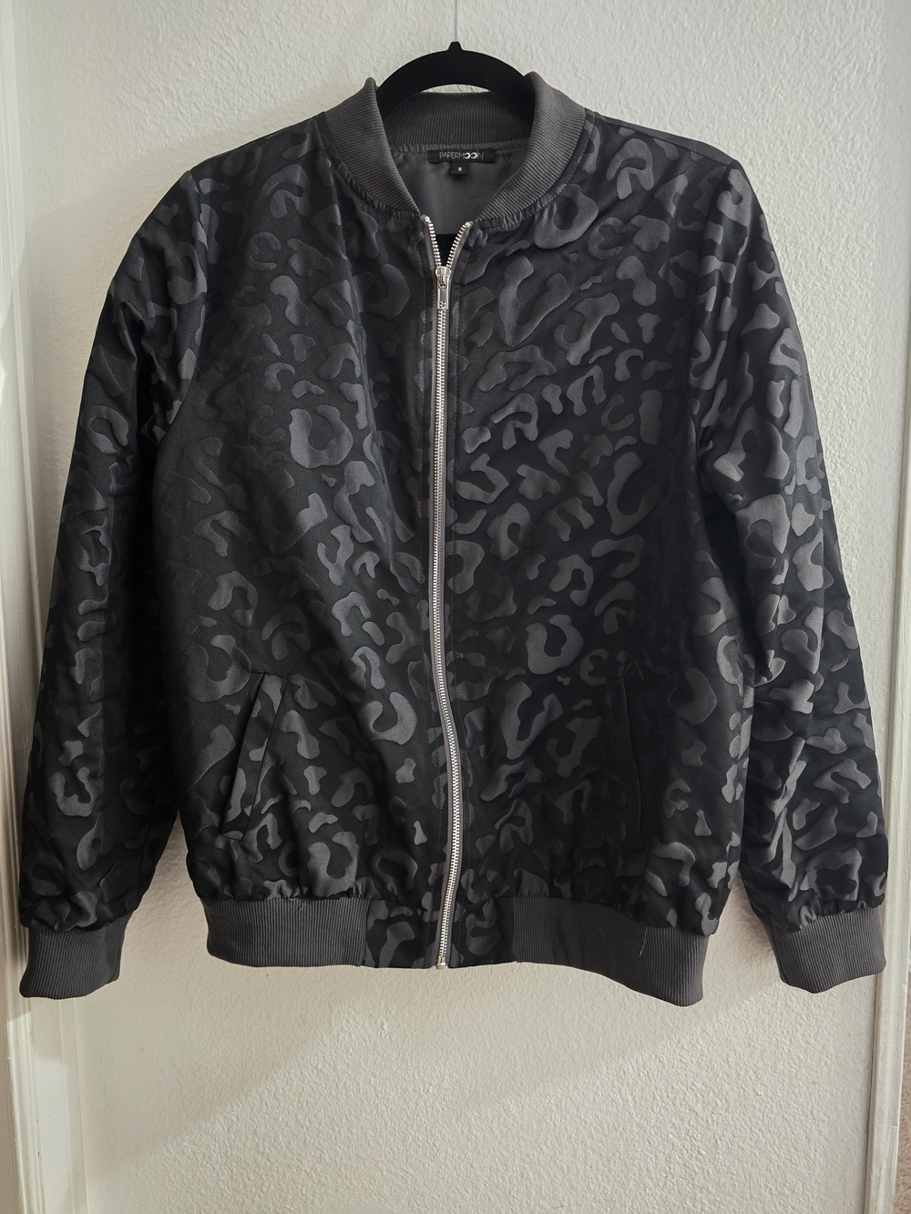 Papermoon Leopard Print Gray Satin-Look Jacket